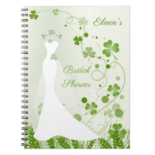 Wedding gown, shamrock in a meadow Bridal Shower Notebook