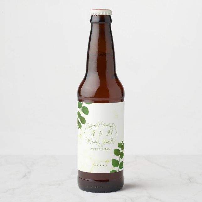 Wedding Green Chic  Beer Bottle Label (Front)