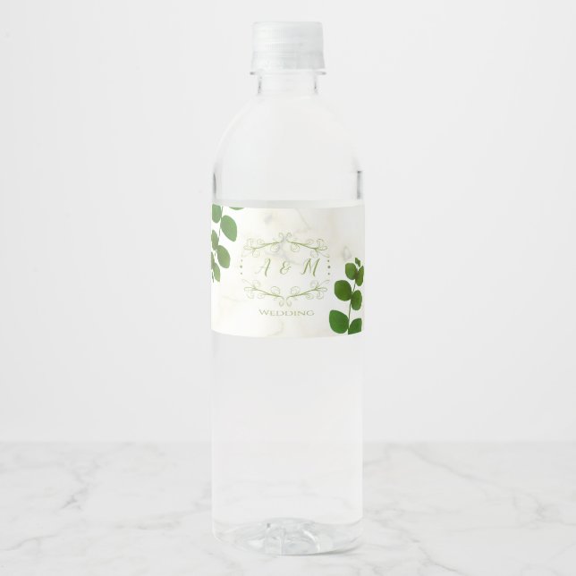 Wedding Green Chic  Water Bottle Label (Front)