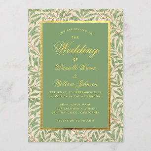 Wedding Green Faux Gold Greenery Foliage Leaves Invitation