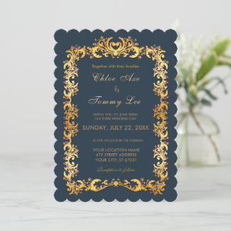 Wedding green Gold border Invitation