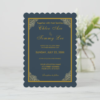wedding green gold luxury border invitation