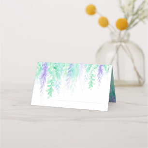 Wedding green purple vine cascade place card