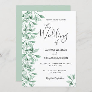 Wedding greenery botanical white script elegant invitation