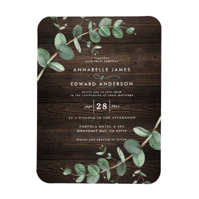 Wedding greenery Eucalyptus botanical dark wood Magnet (Vertical)