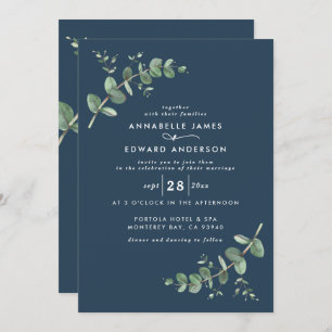 Wedding greenery Eucalyptus botanical modern blue Invitation
