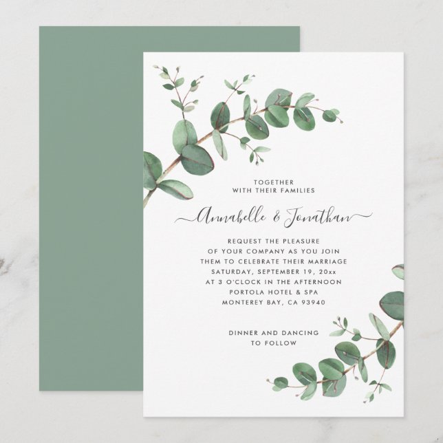 Wedding greenery Eucalyptus botanical modern Invit Invitation (Front/Back)