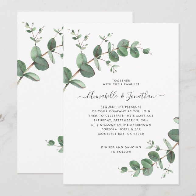 Wedding greenery Eucalyptus botanical modern Invitation (Front/Back)