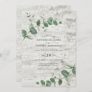 Wedding greenery Eucalyptus botanical white wood Invitation