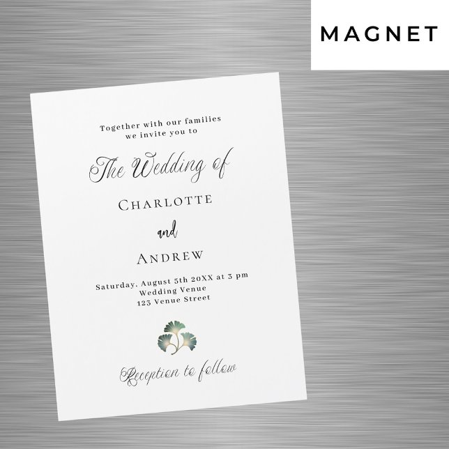 Wedding greenery ginkgo leafs simple script luxury magnetic invitation (Creator Uploaded)