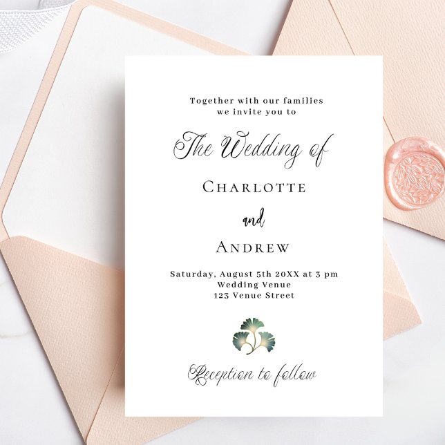 Wedding greenery ginkgo leaves simple script invitation postcard (Creator Uploaded)