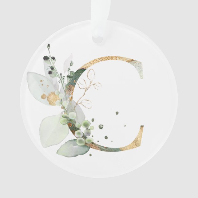 Wedding Greenery Monogram C Elegant Mr&Mrs Ornament (Front)