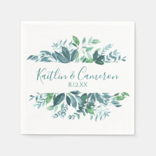 Wedding Greenery Napkins   Typography (Teal Blue)