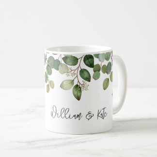 Wedding Greenery Newlywed Names Modern Coffee Mug