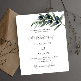 Wedding greenery olive leaf budget invitation flyer