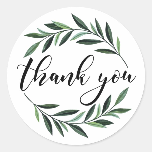 Wedding Greenery Wreath Thank You Classic Round Sticker (Front)