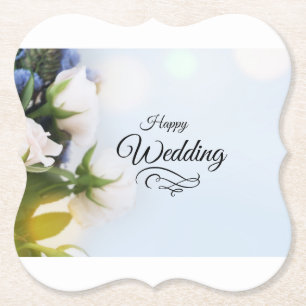 Wedding Greeting Card – Floral Blue Elegant Design Paper Coaster