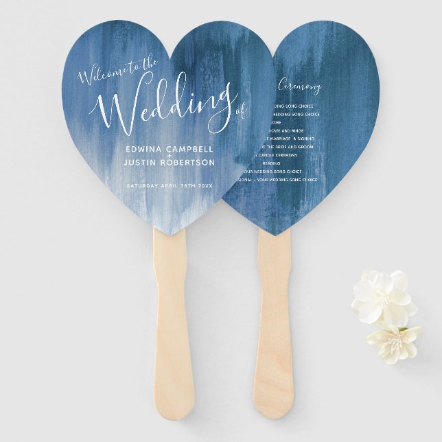Wedding grey blue modern tinted art program fans (Front and Back)