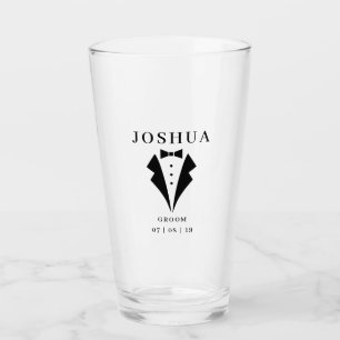 Wedding GROOM Personalised Name & Date Tuxedo Pint Glass