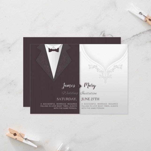 wedding groom suit and brides dress invitation (Front/Back In Situ)