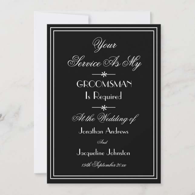 Wedding Groomsman Custom Classic Black Proposal Invitation (Front)
