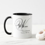 Wedding Groomsman Gift Classic Monogram Rustic  Mug<br><div class="desc">Wedding Groomsmen Groomsman Gift Classic Monogram Initial And Personalised First Name Rustic Cool Coffee Mug. Groomsman Gift with modern vintage inspired monogram last name initial, first name, and date on a simple elegant rustic classic white mug with modern black lettering. Customise it for that extra special touch to your Groomsmen's...</div>