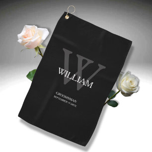 Wedding Groomsman Gift Elegant Monogram Cool Black Golf Towel
