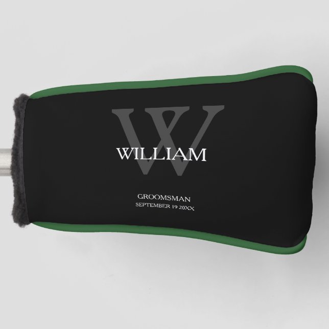 Wedding Groomsman Gift Modern Monogram Cool Black Golf Head Cover (Front)