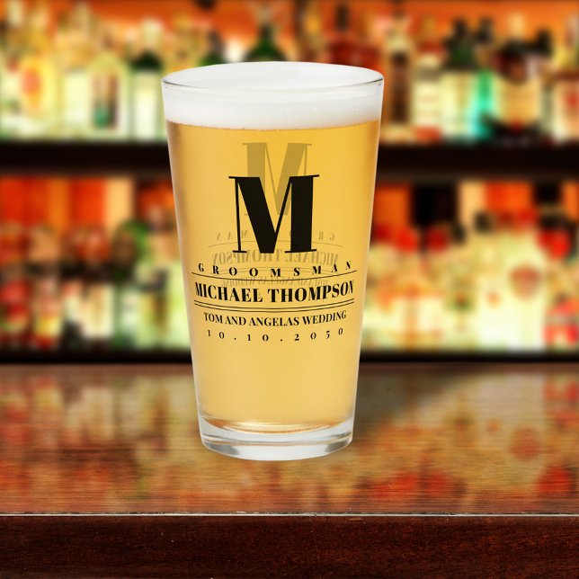 Wedding Groomsman Modern Monogram Simple  Glass (Creator Uploaded)