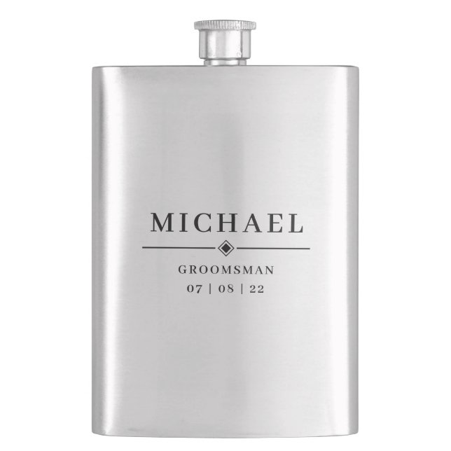 Wedding GROOMSMAN Personalised Name & Date Hip Flask (Front)