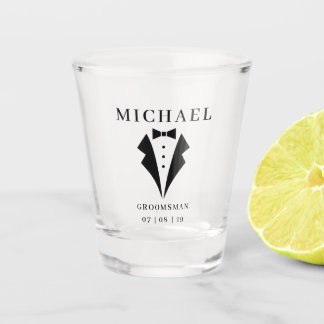 Wedding GROOMSMAN Personalised Name & Date Tuxedo Shot Glass