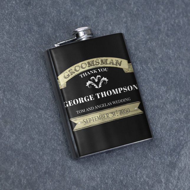 Wedding Groomsman Vintage Classic Simple Hip Flask (Groomsmen custom personalized flask)