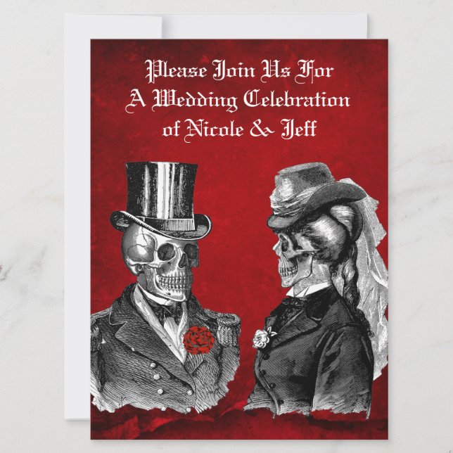 Wedding Grunge Skull Couple Custom Invitation (Front)