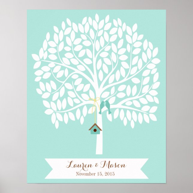 Wedding Guest Book Alternative Tree, blue leaves (Front)
