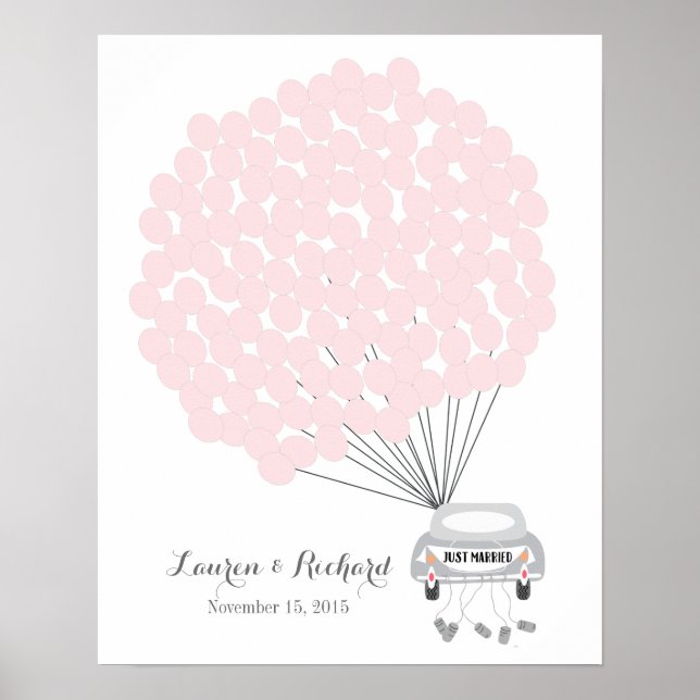 Wedding Guest Book Alternative with pink balloons (Front)