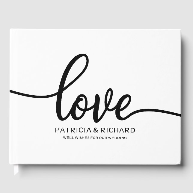 Wedding Guest Book Black White Chic Script (Front)