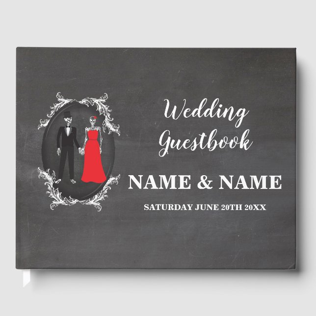 Wedding Guest Book Chalk Skeletons Skulls (Front)