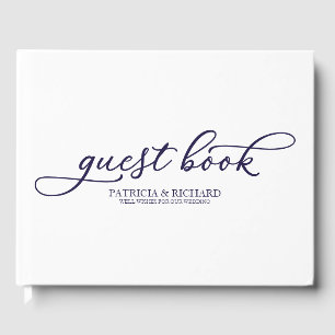 Wedding Guest Book Chic Navy Blue Script