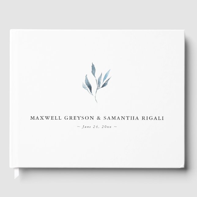 Wedding Guest Book Dusty Blue Botanicals (Front)