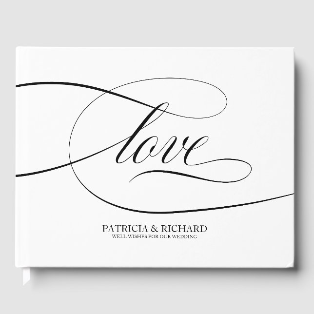 Wedding Guest Book Elegant Black Script (Front)