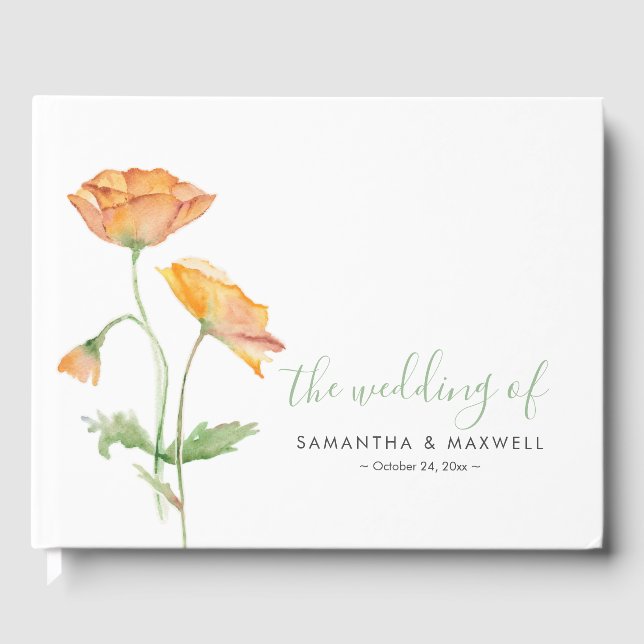 Wedding Guest Book Elegant Floral Watercolor (Front)