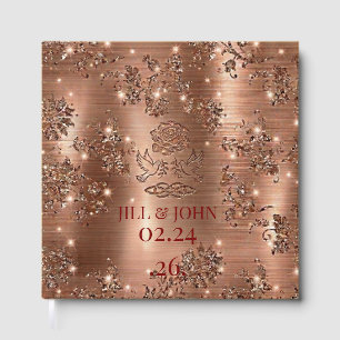 Wedding Guest Book Elegant Rose Gold Floral 