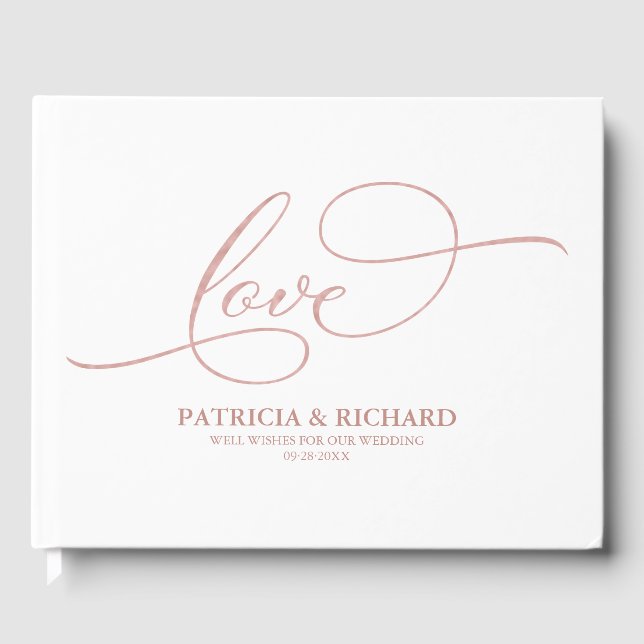 Wedding Guest Book Elegant Rose Gold Foil (Front)