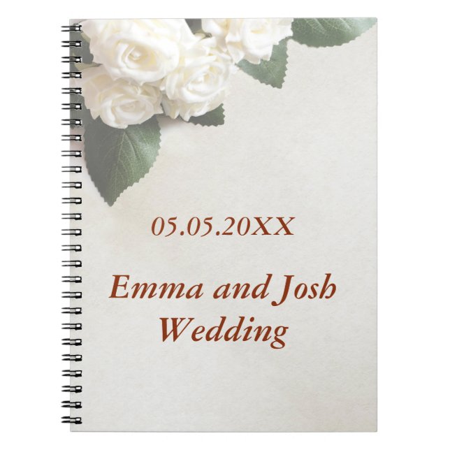 wedding guest book elegant soft white roses (Front)