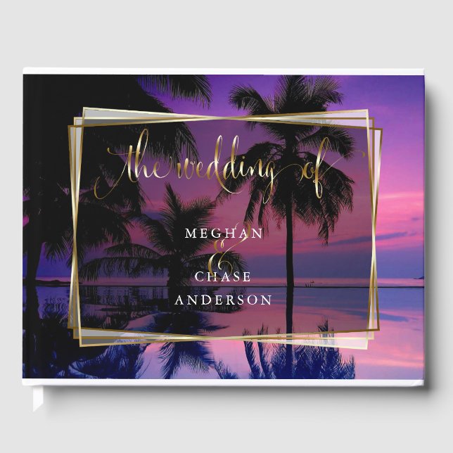 Wedding Guest Book  | Exotic Tropical Night Beach (Front)