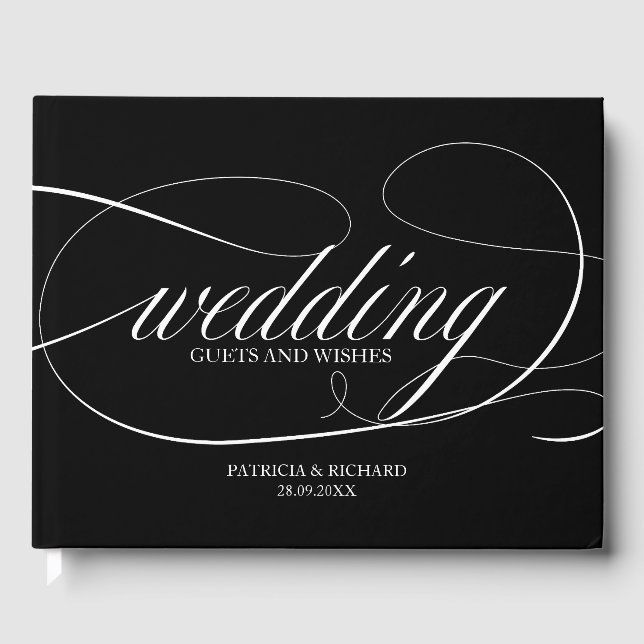 Wedding Guest Book Fancy Black And White (Front)
