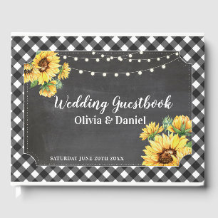 Wedding Guest Book Floral Sunflower Black White