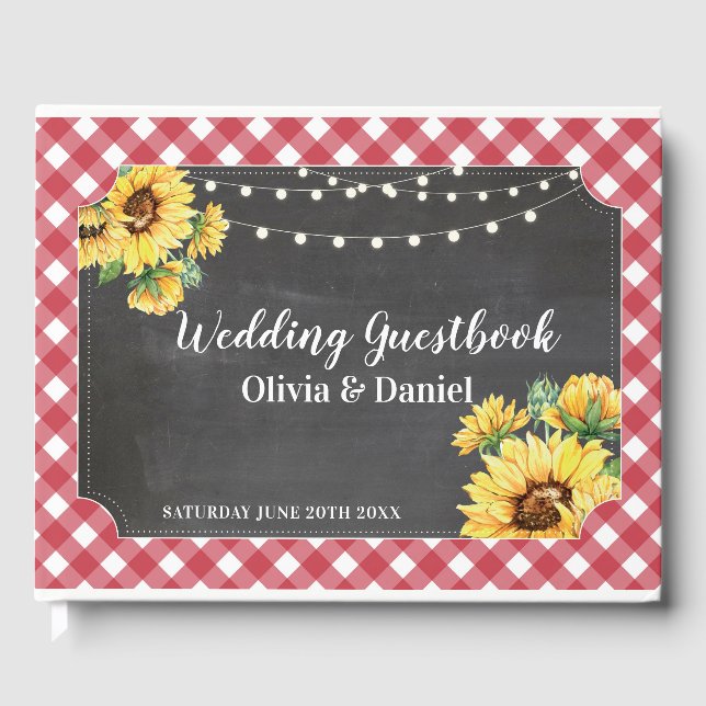 Wedding Guest Book Floral Sunflower Red White (Front)