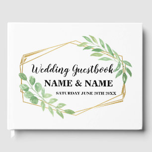Wedding Guest Book Gold Frame Greenery Leaf