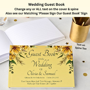 Wedding Guest Book Golden Yellow Flowers